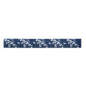 Floral Cherry Blossom Navy Blue White Lint (Voorkant)