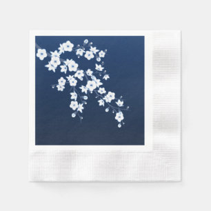 Floral Cherry Blossom Navy Blue White Servet