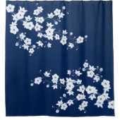 Floral Cherry Blossom Navy White Classic Douchegordijn (Voorkant)