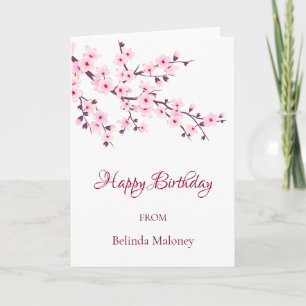 Floral Cherry Blossom Pink   Aangepaste verjaardag Kaart