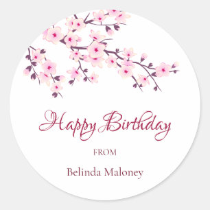 Floral Cherry Blossom Pink Aangepaste verjaardag Ronde Sticker