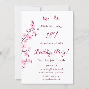Floral Cherry Blossom Pink Birthday Kaart