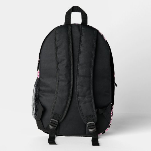Floral Cherry Blossom Pink Black Bedrukte Rugzak (Achterkant)