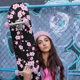Floral Cherry Blossom Pink Black Girly Skateboard