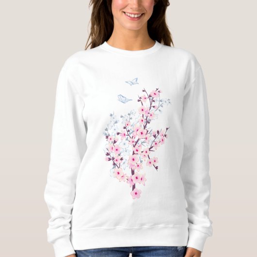 Floral Cherry Blossom Pink Blue Trui (Voorkant)