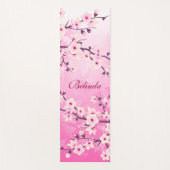 Floral Cherry Blossom Pink Glitter Monogram Yogamat (Voorkant)