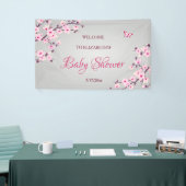 Floral Cherry Blossom Pink Grey Baby shower Spandoek (Beurs)