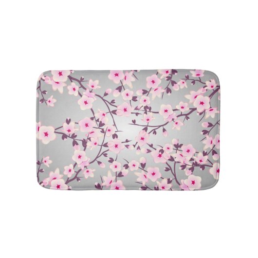 Floral Cherry Blossom Pink Grey Badmat (Voorkant)