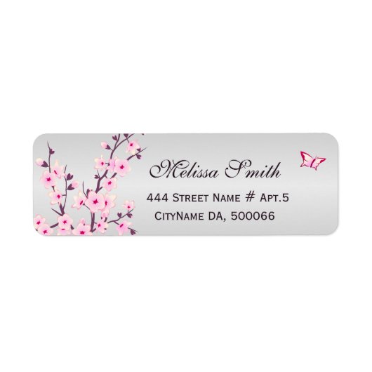 Floral Cherry Blossom Pink Grey Etiket (Voorkant)