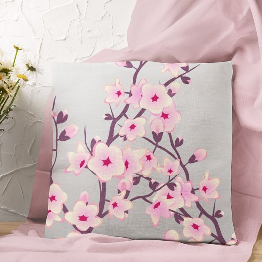 Floral Cherry Blossom Pink Grey Kussen
