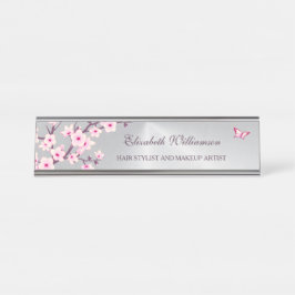 Floral Cherry Blossom Pink Grey Salon Bureau Naambordje