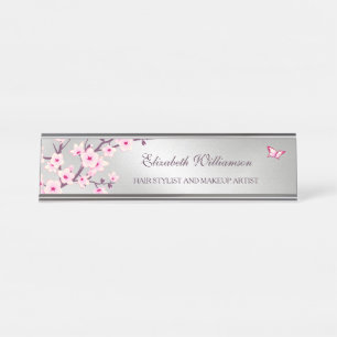 Floral Cherry Blossom Pink Grey Salon Bureau Naambordje