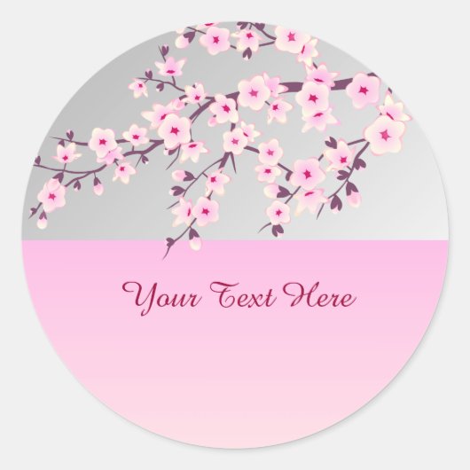 Floral Cherry Blossom Pink Grey Sticker (Voorkant)