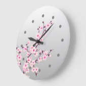 Floral Cherry Blossom Pink Grey Wall Clock Grote Klok (Hoek)