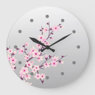 Floral Cherry Blossom Pink Grey Wall Clock Grote Klok