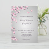 Floral Cherry Blossom Pink Grey Wedding Kaart (Staand voorkant)