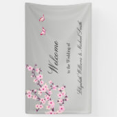 Floral Cherry Blossom Pink Grey Wedding Spandoek (Verticaal)