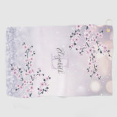 Floral Cherry Blossom Pink Mauve Glitter Monogram Golfhanddoek (Horizontaal)