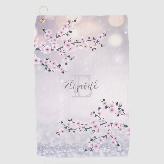 Floral Cherry Blossom Pink Mauve Glitter Monogram Golfhanddoek (Voorkant)