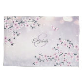 Floral Cherry Blossom Pink Mauve Glitter Monogram Kussensloop (Achterkant)