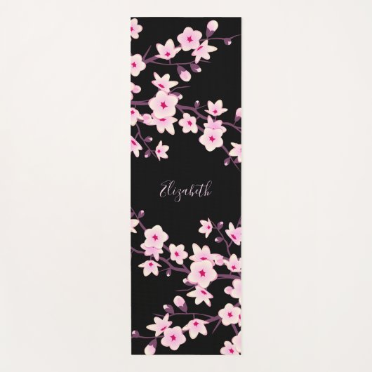 Floral Cherry Blossom Pink Monogram Yogamat (Voorkant)