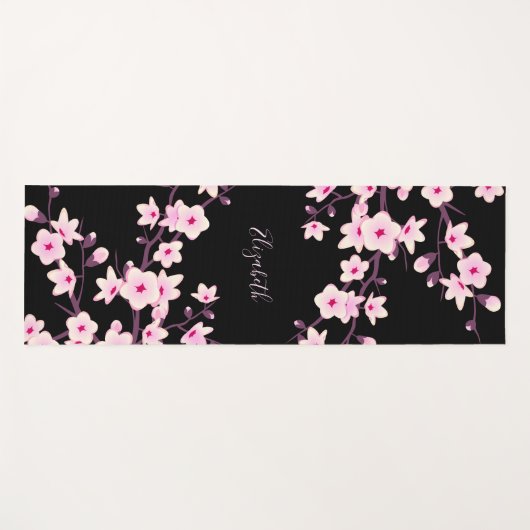 Floral Cherry Blossom Pink Monogram Yogamat (Voorkant (horizontaal))