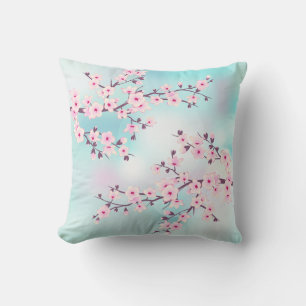 Floral Cherry Blossom Pink Turquoise Buitenkussen