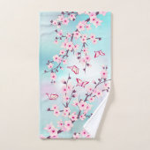 Floral Cherry Blossom Pink Turquoise Cute Bad Handdoek (Handdoek)