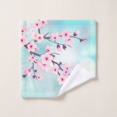 Floral Cherry Blossom Pink Turquoise Cute Bad Handdoek (Wasdoekje)