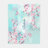 Floral Cherry Blossom Pink Turquoise Monogram Fleece Deken (Voorkant)
