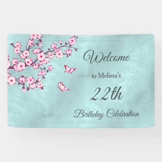 Floral Cherry Blossom Pink Turquoise Spandoek (Horizontaal)