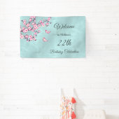 Floral Cherry Blossom Pink Turquoise Spandoek (Insitu)