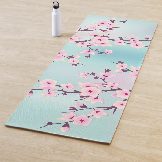 Floral Cherry Blossom Pink Turquoise Yogamat (In situ)