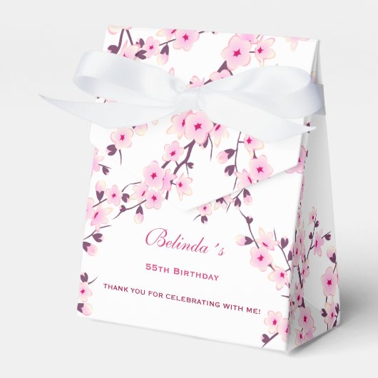 Floral Cherry Blossom Pink White | Aangepaste verj Bedankdoosjes (Voorkant Zijde)