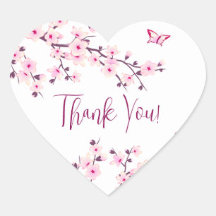 Floral Cherry Blossom Pink White Hartelijk dank Hart Sticker