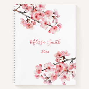 Floral Cherry Blossom Pink White Jouw naam Notitieboek