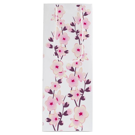 Floral Cherry Blossom Pink White Wijn Cadeautas (Voorkant)