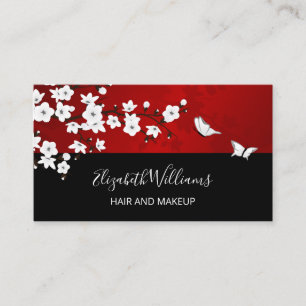 Floral Cherry Blossom Red White Black Business Visitekaartje