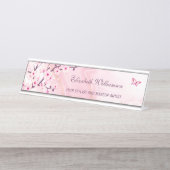 Floral Cherry Blossom roze marmer Hair en Makeup Bureau Naambordje (Voorkant)