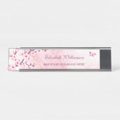 Floral Cherry Blossom roze marmer Hair en Makeup Bureau Naambordje (Voorkant)