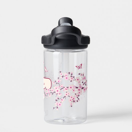 Floral Cherry Blossom | roze monogram Waterfles (Achterkant)
