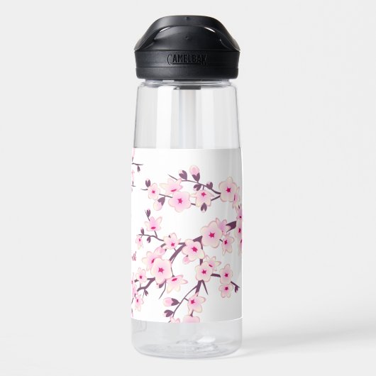 Floral Cherry Blossom | Roze witte monogram Waterfles (Achterkant)