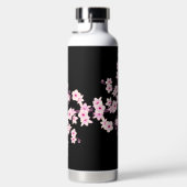 Floral Cherry Blossom | Roze zwart monogram Waterfles (Rechts)