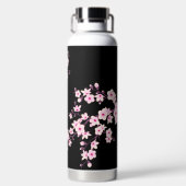 Floral Cherry Blossom | Roze zwart monogram Waterfles (Achterkant)