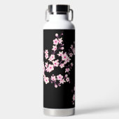 Floral Cherry Blossom | Roze zwart monogram Waterfles (Voorkant)
