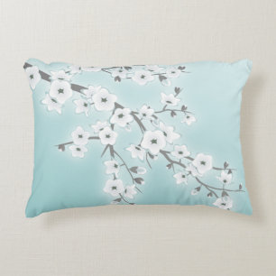 Floral Cherry Blossom (Sakura) Mint White Accent Kussen