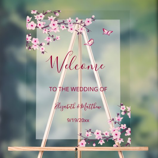 Floral Cherry Blossom Transparent Wedding Welcome (Neutre)