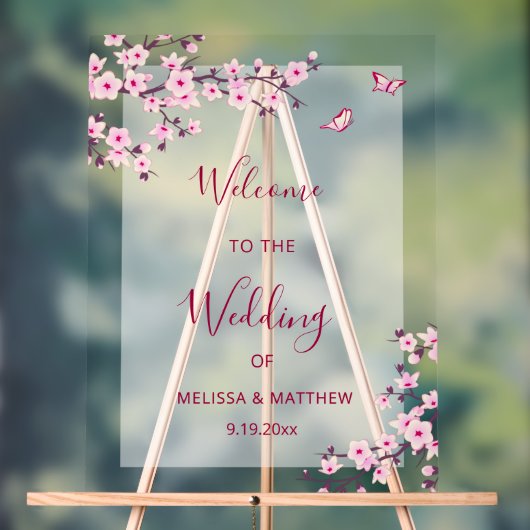 Floral Cherry Blossom Transparent Wedding Welcome (Neutre)