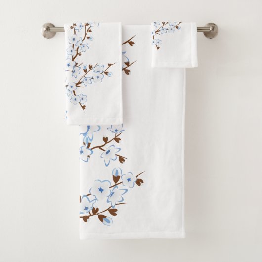 Floral Cherry Blossom White Blue Bad Handdoek (Insitu)