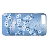 Floral Cherry Blossom White Blue Monogram Case-Mate iPhone Case (Achterkant (Horizontaal))